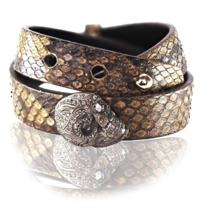 Kurukafa Detaylı Yılan Baskılı Deri Bileklik