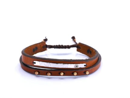 Rose-Beyaz çift sıra deri bileklik