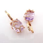Ametist Taşlı Pırlanta Detay Sallantılı Altın Küpe - Image 4