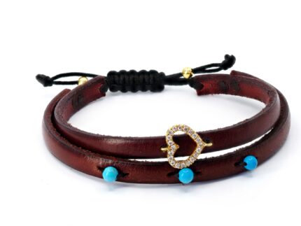 Kalp Detaylı çift sıra deri Bileklik