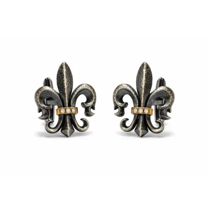 Zambak Motifli Erkek Kol Düğmesi | Pırlanta Detaylı Oksitli Lüks Tasarım