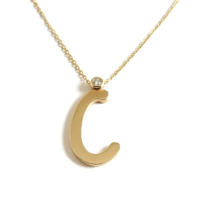 C Harfli Pırlanta Detay Altın Kolye