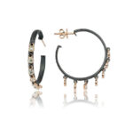 Okside Gümüş ve Altın Detaylı Sallantılı Pırlanta Halka Küpe