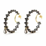 Elmas Damla Taşlı Zambak Motifli Oksit Gümüş Halka Küpe