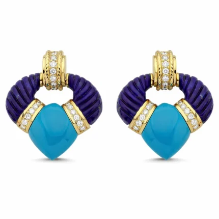 Lapis Lazuli ve Firuze taşlı pırlantalı küpe