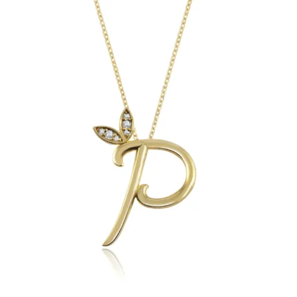 P Harfli Pırlantalı Altın Kolye | Diamond P Initial Gold Necklace