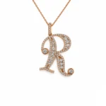 Pırlantalı R Harf Rose Gold Kolye