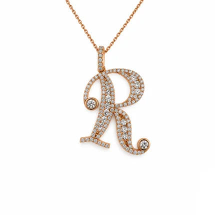 Pırlantalı R Harf Rose Gold Kolye