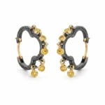 Sarı Pırlanta Detaylı Okside Gümüş ve Altın Halka Küpe