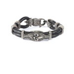 Fleur De Lis detaylı çift sıra deri bileklik - Image 2