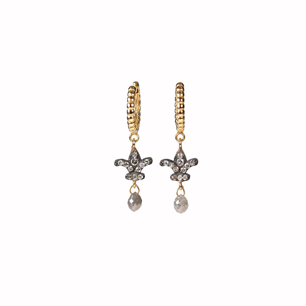 e200243 fleur de lis -pırlanta sallantılı küpe - Görsel 1