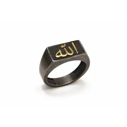Allah Yazılı Okside Gümüş Erkek Yüzük