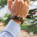 Mavi Örgü Deri ve Gümüş Detaylı Erkek Bileklik - Image 4