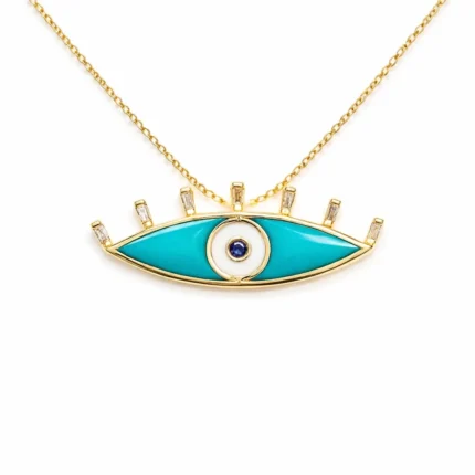 Bodrum Mavisi Mine Nazar Göz Detaylı Altın Kolye