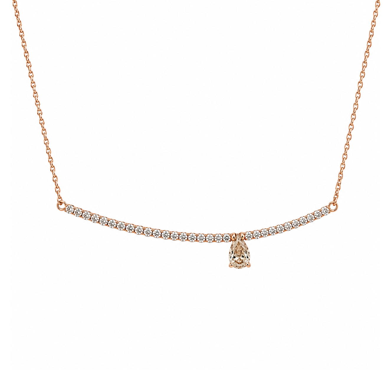 Damla Kesim Light Brown Pırlantalı Rose Altın Sıra Taş Kolye Damla Kesim Light Brown Pırlantalı Rose Altın Sıra Taş Kolye - Görsel 1