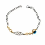 Nazar Boncuklu Sonsuzluk Figürlü Sarı ve Beyaz Altın Bileklik - Image 2