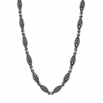 Fleur de Lis Detaylı Gümüş Zincir