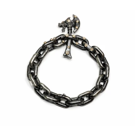 Okside Gümüş Zincir Bileklik Pırlanta Detaylı Tasarım