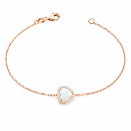 Opal Kalp Taşlı Pırlanta Detaylı Altın Bileklik