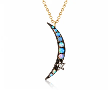 Opal ve Pırlantalı Hilal Yıldız Kolye