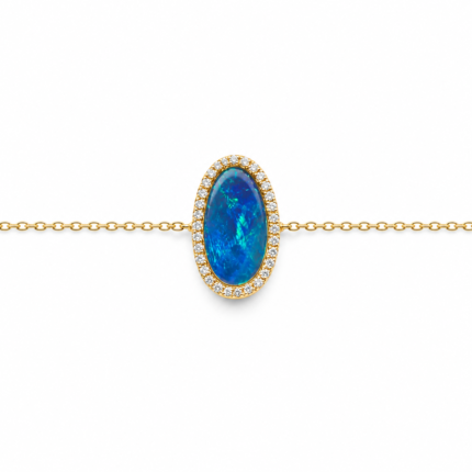 Oval Kesim Opal ve Pırlanta Çerçeveli Bileklik