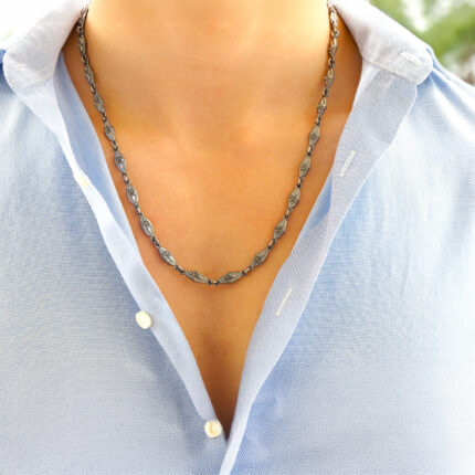 Fleur de Lis Detaylı Gümüş Zincir