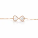 Sedef Taşlı Çift Kalp Motifli Pırlanta Detaylı Altın Bileklik