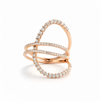 Pırlanta Taşlı Çok Halkalı Rose Altın Yüzük