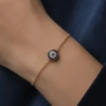 Safir ve Pırlanta Taşlı Nazar Motifli Sarı Altın Bileklik - Image 2