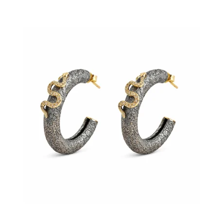 Yılan Motifli Pırlanta Detaylı Oksit Gümüş Halka Küpe