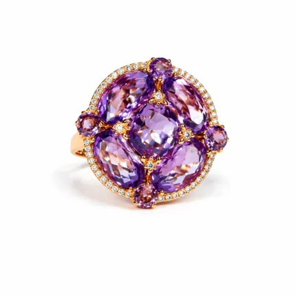 Ametist taşlı pırlanta detaylı yüzük