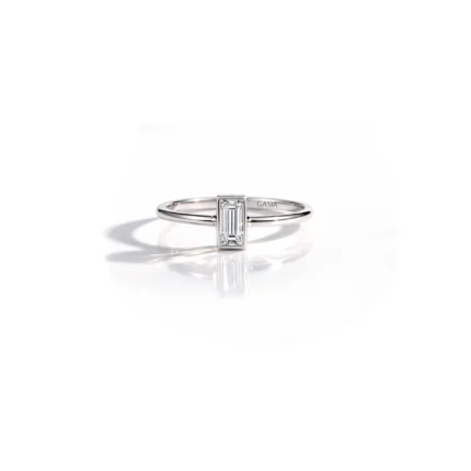 Baget Taş Detaylı Minimal Beyaz Altın Yüzük