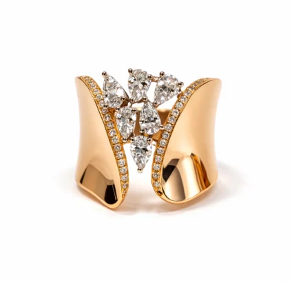 Damla kesim pırlanta taşlı modern form altın yüzük