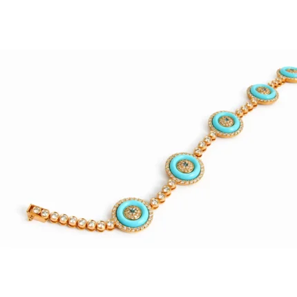 Firuze Taşlı Nazar Motifli Altın Bileklik