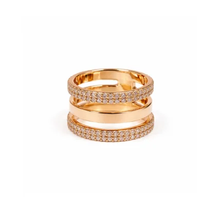 Luxury Pavé Pırlanta Çok Bantlı Altın Yüzük