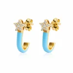 Mavi Mineli Yıldız Detaylı Altın Halka Küpe