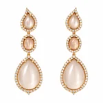 Moonstone Taşlı Çoklu Damla Form Pırlanta Detaylı Altın Küpe
