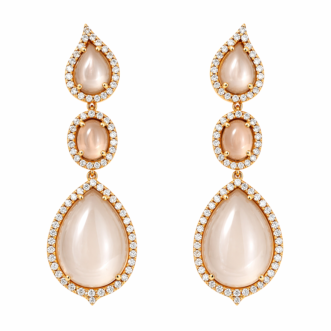 Moonstone Taşlı Çoklu Damla Form Pırlanta Detaylı Altın Küpe2 Moonstone Taşlı Çoklu Damla Form Pırlanta Detaylı Altın Küpe - Image 1