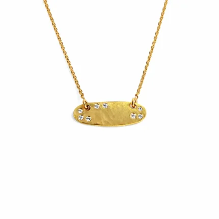 Pırlanta Detaylı Oval Plaka Altın Kolye