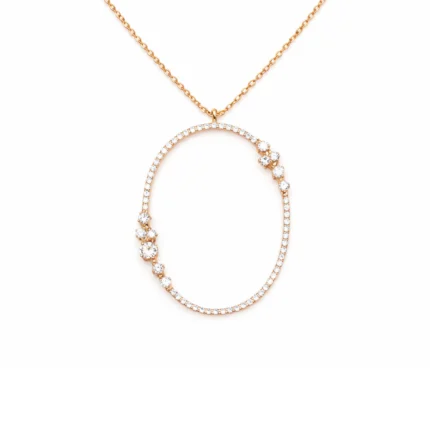 Pırlanta Taşlı Oval Form Altın Kolye