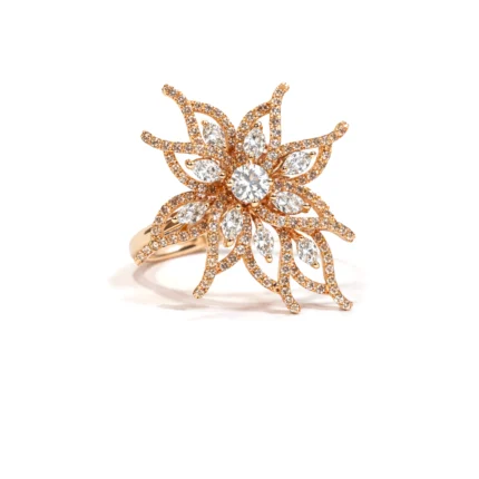 Pırlanta taşlı çiçek form yüzük