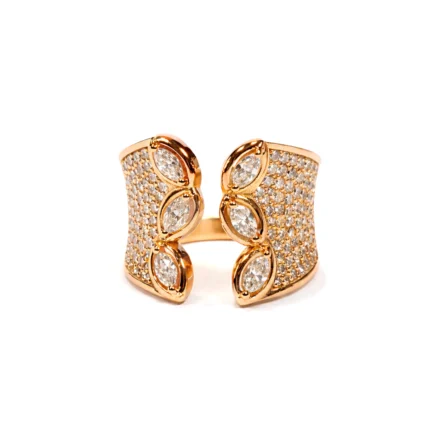 Pırlanta taşlı geniş form modern yüzük