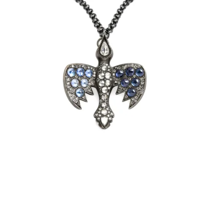 Safir ve Pırlanta Taşlı Kartal Figürlü Tasarım Kolye