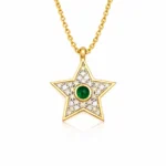 Zümrüt Taşlı Yıldız Form Altın Kolye