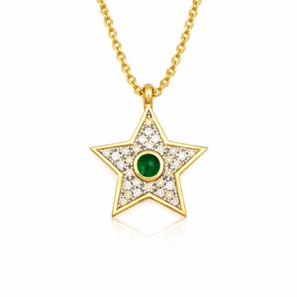 Zümrüt Taşlı Yıldız Form Altın Kolye