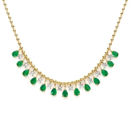 Zümrüt ve Pırlanta Damla Detaylı Altın Kolye