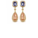Altın Morganite ve Tanzanite Taşlı Sallantılı Küpe – Işıltılı ve Dikkat Çekici Tasarım