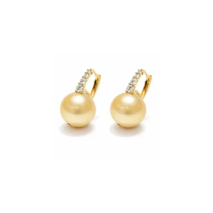 Altın Renk İnci ve Pırlanta Detaylı Halka Küpe