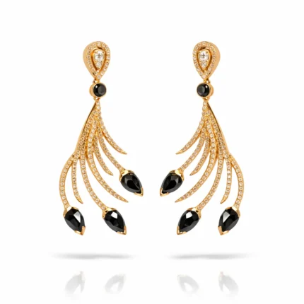 Altın Siyah Pırlanta Küpe – Sallantılı Pırlanta Detaylı Özel Tasarım