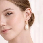 Pırlanta İşlemeli Barok İnci Sallantılı Altın Küpe - Görsel 3